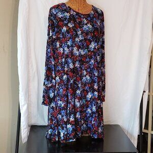 NWT Ladies SIMPLY BE Long Sleeve Boat Neck Floral Midi Dress - 28